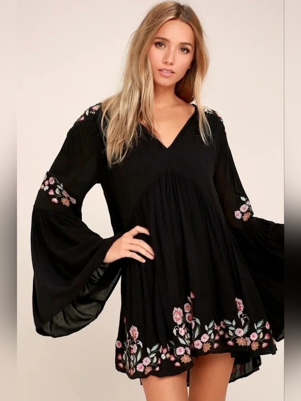 Free People Te Amo Floral Embroidered Mini Dress Size Small